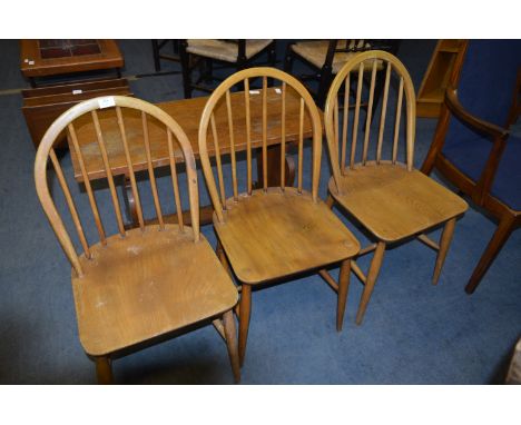 Set of 3 Ercol Stick Back Windsor Dining Chairs