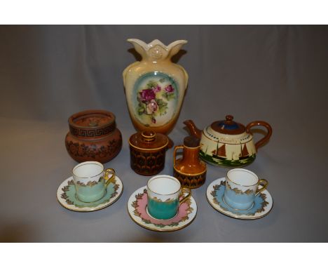 Motto Ware Teapot, Vase, Tobacco Jar, Hornsea Ware, Cups & Saucers