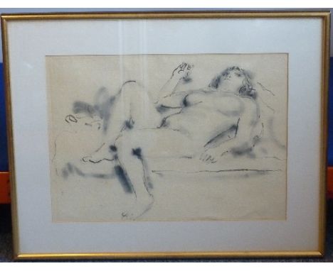 A mid 20th Century gilt framed and glazed monochrome Watercolour and Wash reclining female nude Study, signed Redgrave lower 