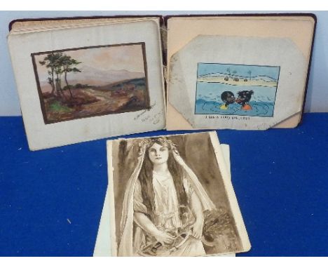 An early 20th century (mostly First World War period) Scrap Book containing various sketches, drawings, watercolours with som