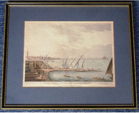 An early 19th Century Hogarth framed and glazed (later) hand coloured Engraving after L. Mayer, "Part of The New City of Alex