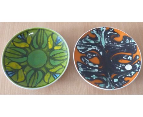 ADDED LOT    Two Poole Studioware Dishes, one decorated with a flower against an olive green ground, the other with an abstra