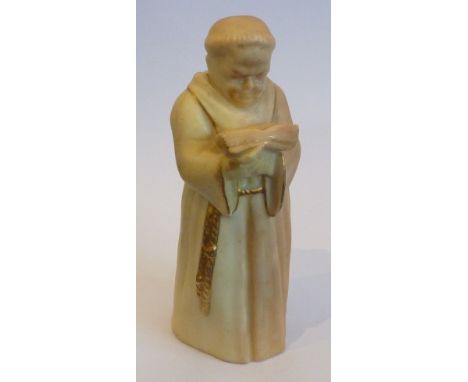 A Royal Worcester porcelain Candle Snuffer in ivory and gilt: The Monk, date code 1909