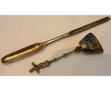 An 18th century hallmarked silver Marrow Scoop together with a Dutch white metal Caddy Spoon, the Marrow Scoop 20cm (2) 