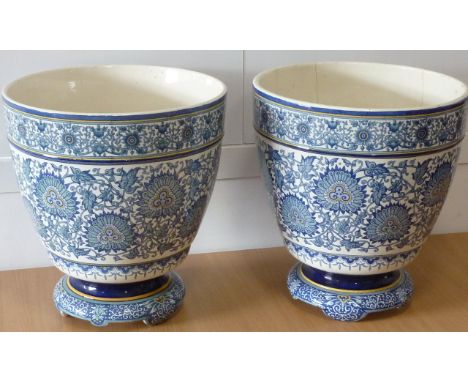 ADDED LOT    A large pair of 19th century Aesthetic style ceramic Planters; 40cm high x 37cm diameter    CONDITION REPORT:  O