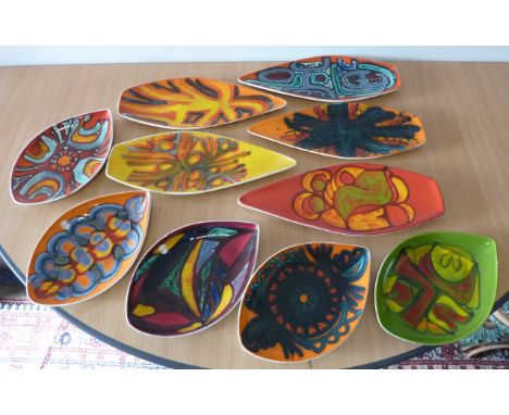 ADDED LOT    Five large boat-shaped Poole Studioware Dishes together with five further smaller oval Dishes (10)   CONDITION R