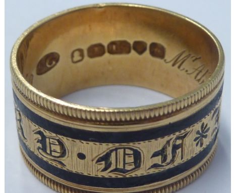 An early 19th century George III period hallmarked 18-carat yellow gold Memorial Ring, the inside of the Ring engraved 'Mr. A