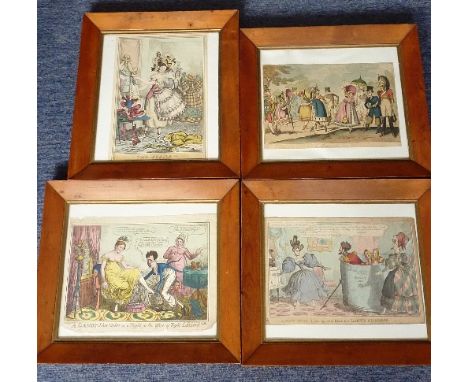 After George Cruikshank (British, 1792-1878), a good set of four patinated pine/cedar framed and glazed (later) hand coloured