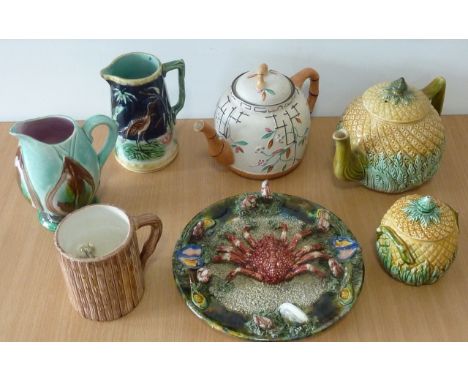 ADDED LOT    A 19th century Majolica to include a Teapot and lidded Sucrier modelled as pineapples, a Bernard Palissy style '