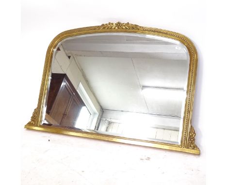A modern bevel-edge gilt-framed arch-top over mantel mirror, W102cm, H68cm 
