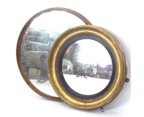 A 19th century giltwood and gesso convex wall mirror, W54cm, and another (2) 
