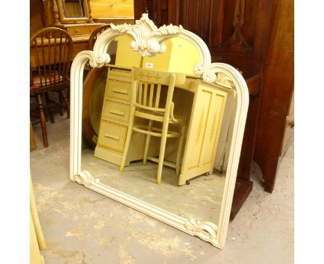 A white painted framed over-mantel mirror, W100cm, H97cm 