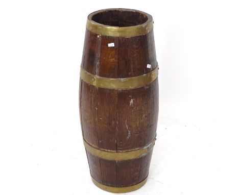 An oak coopered barrel/stick stand, H68cm 