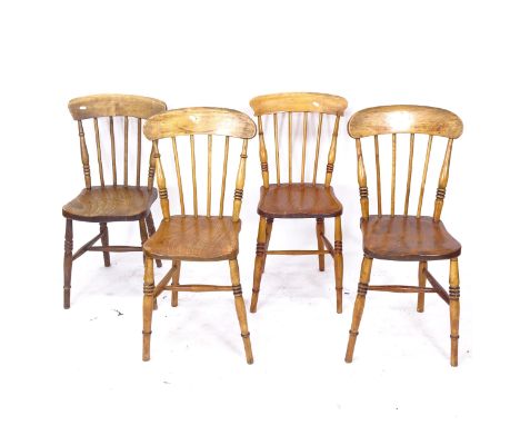 4 similar Antique stick-back elm-seated kitchen chairs 