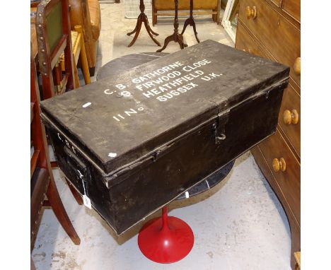 A Victorian painted metal 2-handled trunk, W68cm 