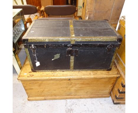 A Victorian pine blanket chest, and a Victorian steel-bound trunk (2) 