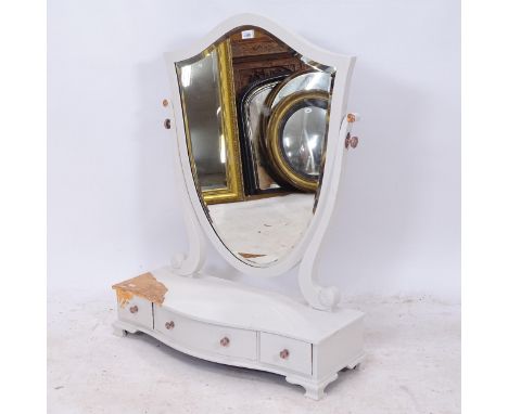 A painted serpentine-front shield-shape swing toilet mirror, with 3 short drawers, W76cm, H99cm 