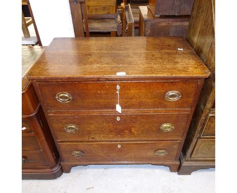 An Antique oak 3-drawer chest on bracket feet, with key, W80cm, H80cm, D46cm