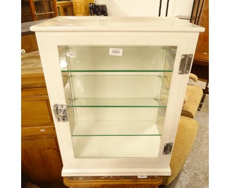 A Vintage painted metal doctor's/dentist's cabinet, glazed door, and 2 glazed shelves, W48cm, H62cm, D29cm 