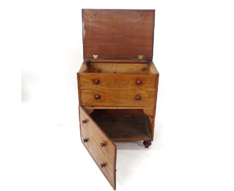 A Georgian mahogany commode, in the form of a chest of drawers with rising top, on bun feet, W61cm, H72cm, D42cm 