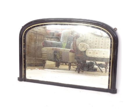 A Victorian ebonised and gilt over-mantel mirror, L100cm, H65cm 