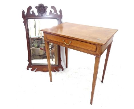 A Georgian mahogany writing table, with single frieze drawer, raised on square tapered legs, W66cm, H71cm, D45cm, and an Anti