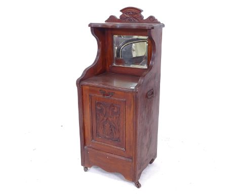 A late Victorian walnut mirror-back coal purdonium, W39cm, H103cm, D34cm 