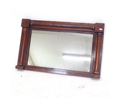 19th century rosewood rectangular wall mirror, with split turned barrel columns, W79cm, H50cm 