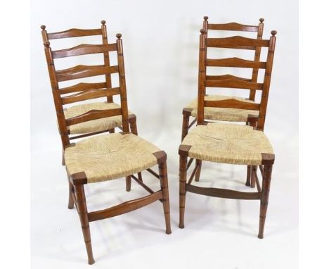 Morris & Co, a set of 4 ladder-back side chairs with rush seats, circa 1890 