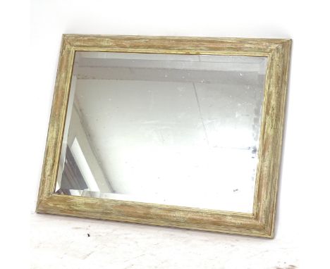 A distressed painted framed rectangular bevel-edge wall mirror, W72cm, H57cm 