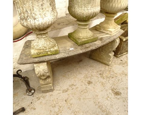 A concrete 3-section curved garden bench, L137cm, H48cm 