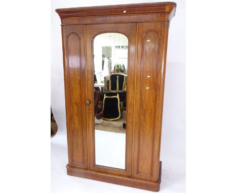 A Victorian walnut single mirror-door wardrobe, W126cm, H203cm, D54cm 