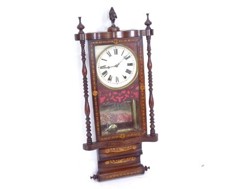 A 19th century rosewood drop-dial wall clock, height 94cm 