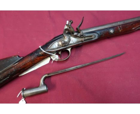 Elliot patent flintlock Cavalry carbine with 26 inch smooth bore barrel stamped with various proof marks, fully stocked, comp