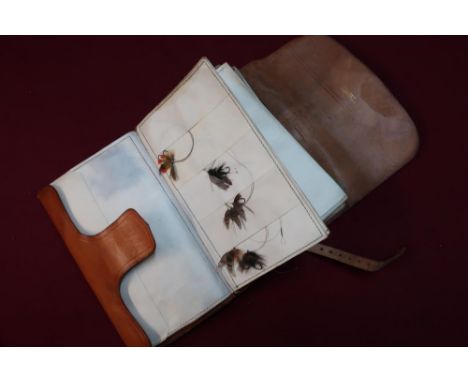 Large vintage tan leather fly wallet by W. J. Cummins, Bishop Auckland 