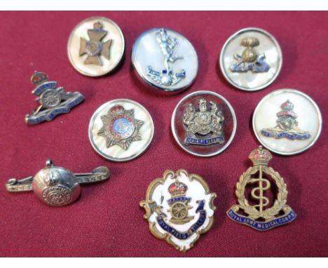 A group of ten various sweetheart and regimental lapel and other brooches including Mother of Pearl, enamel etc, for Royal Fi