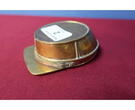Unusual French made copper snuff box in the form of a military style peaked cap (9cm x 7cm x 3cm) 