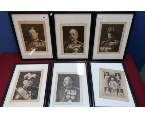 Group of six framed &amp; mounted photographic prints of WWI period military leaders including Rear Admiral Beatty, General S