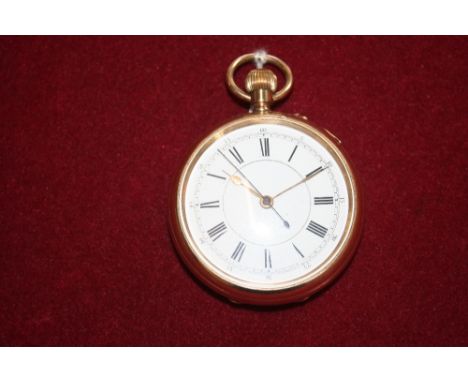 A gold plated keyless wind open face chronograph with two part dial