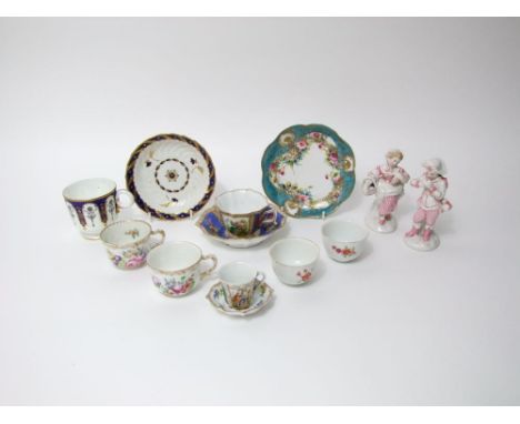 A collection of 19th century continental and other ceramics including a cup and saucer with alternating panels and R mark to 