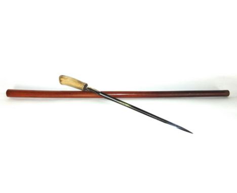 Late 19th century Malacca sword stick with horn knop handle, 92cm long 