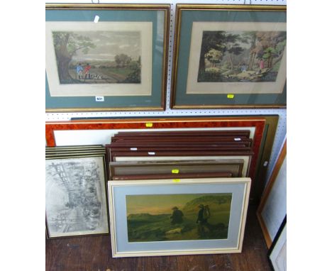 A collection of prints relating to sporting subjects including a pair of coloured engravings after R Havell showing partridge
