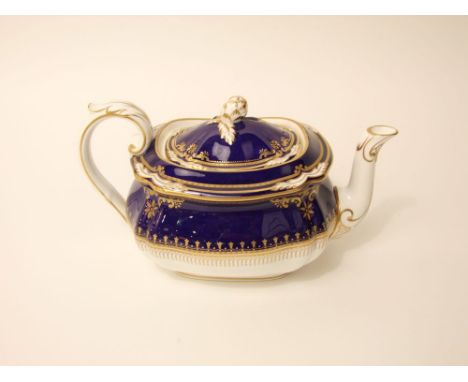 A Spode Lancaster Cobalt tea pot of rectangular form with printed mark to base