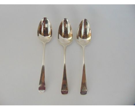 Three Georgian silver ladle spoons in the Old English pattern, (various dates), 6 oz