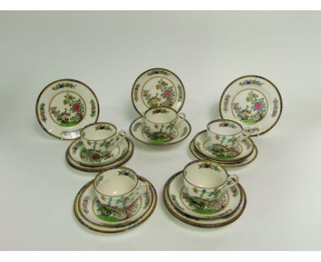 A collection of early 20th century Copeland Spode tea wares with printed and infilled chinoiserie decoration comprising five 