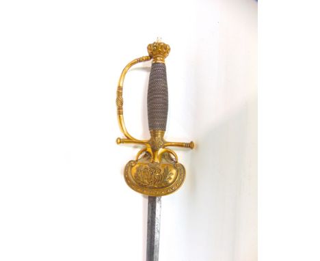 Victorian crown court sword with gilt handle mounted by a crown knop and Wilkinson steel blade
