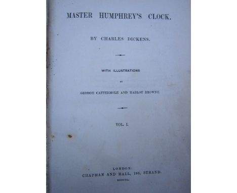 A Charles Dickens - Master Humphries clock Vol 1 Old Curiosity Shop published 1840, leather spine and a leather bound bible w