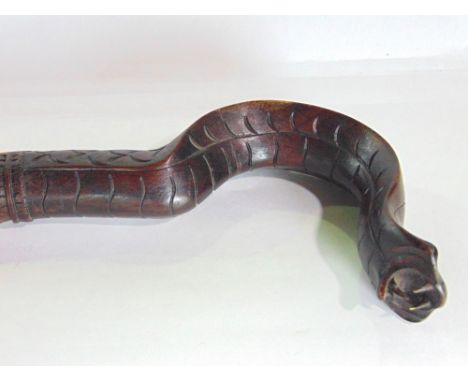 Eastern carved hardwood walking stick in the form of a Cobra, 100cm long