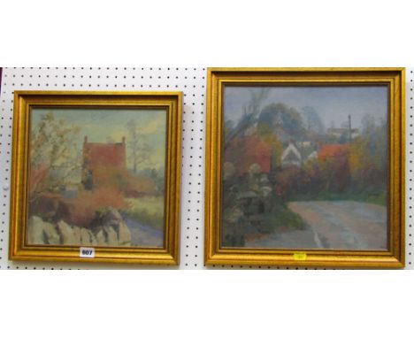 Two oil paintings on board by Robert Sawyers, ARCA both showing landscapes and building and both signed with initials bottom 