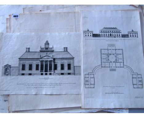 An interesting and extensive collection of 18th century black and white architectural engravings after Colen Campbell, many e